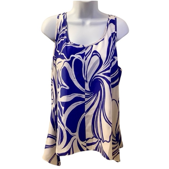 Lilly Pulitzer Blue White Malie Silk Top, Windsufer Engineered - L - Picture 2 of 7